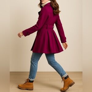 Via Spiga Cranberry | Magenta Double-Breasted Wool Pea Coat – Size 4
